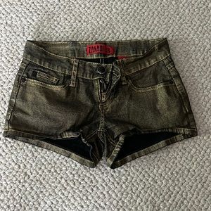 Zanadi Womens Metallic Gold Low Rise Flat Front Shortie Shorts Size 3Zanadi